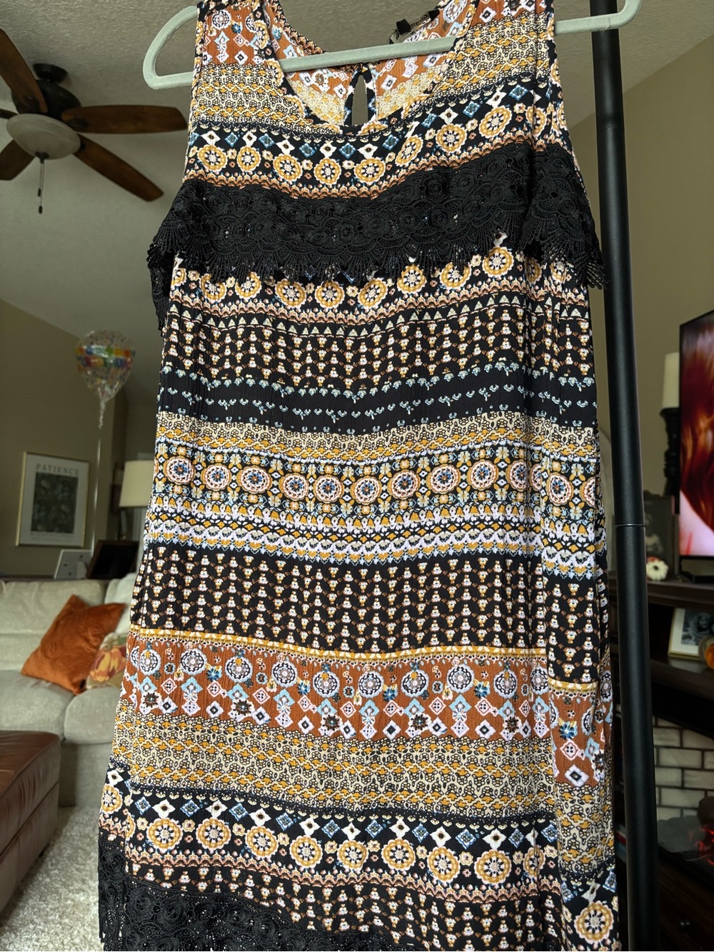 Boho Printed A-Line Women's Skirt in Black and Brown